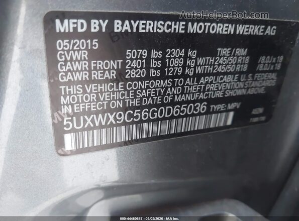 5UXWX9C56G0D65036 2016 BMW X3 Gray ძრავის განყოფილების ხედი