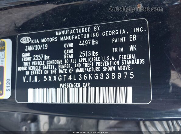5XXGT4L36KG338975 2019 KIA OPTIMA Black 