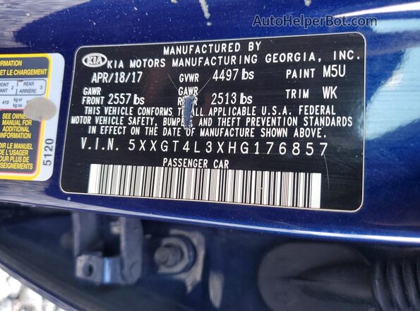5XXGT4L3XHG176857 2017 KIA OPTIMA Синий 