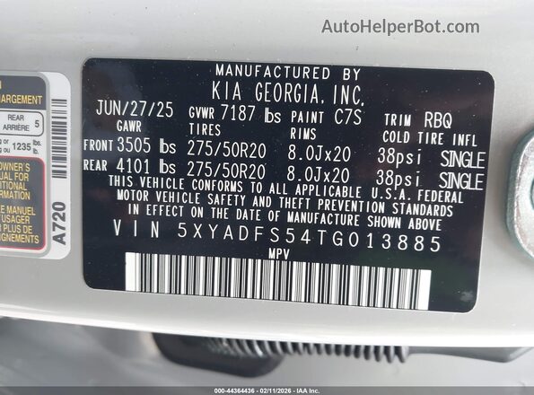 5XYADFS54TG013885 2026 KIA EV9 Gray Շարժիչի բաժամունքի տեսք
