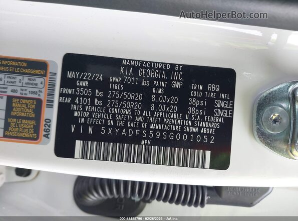 5XYADFS59SG001052 2025 KIA EV9 White Vista del compartimento del motor