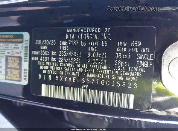 5XYAEFS57TG015823 2026 KIA EV9 Black Շարժիչի բաժամունքի տեսք