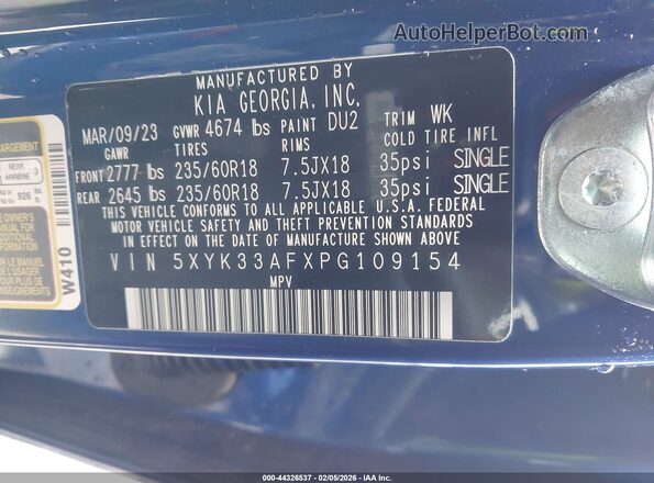 5XYK33AFXPG109154 2023 KIA SPORTAGE Blue ძრავის განყოფილების ხედი