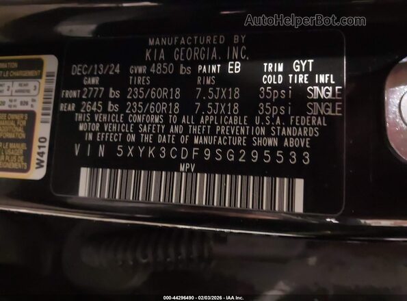 5XYK3CDF9SG295533 2025 KIA SPORTAGE Black Շարժիչի բաժամունքի տեսք