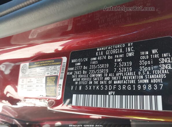 5XYK53DF3RG199837 2024 KIA SPORTAGE Red Вид підкапотного простору