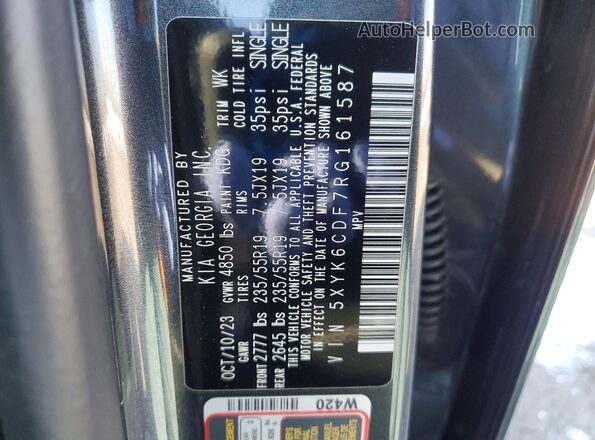 5XYK6CDF7RG161587 2024 KIA SPORTAGE Charcoal Vista de la etiqueta del VIN