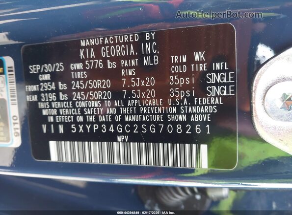 5XYP34GC2SG708261 2025 KIA TELLURIDE Dark Blue Vista del compartimento del motor