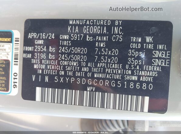 5XYP3DGC0RG518680 2024 KIA TELLURIDE Gray Շարժիչի բաժամունքի տեսք