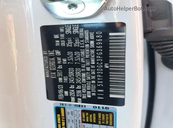 5XYP3DGC3PG369680 2023 KIA TELLURIDE White VIN կոդի պիտակի տեսք