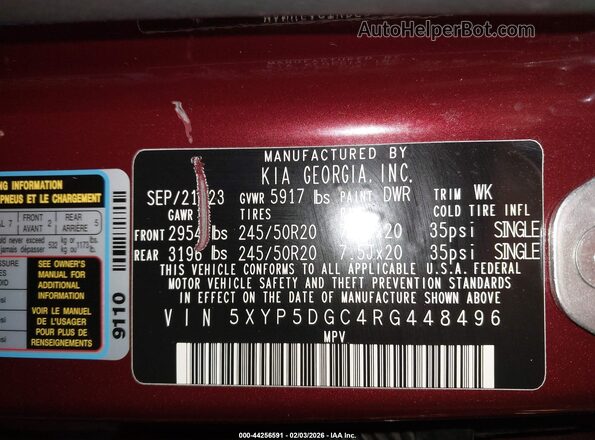 5XYP5DGC4RG448496 2024 KIA TELLURIDE Red Engine compartment view