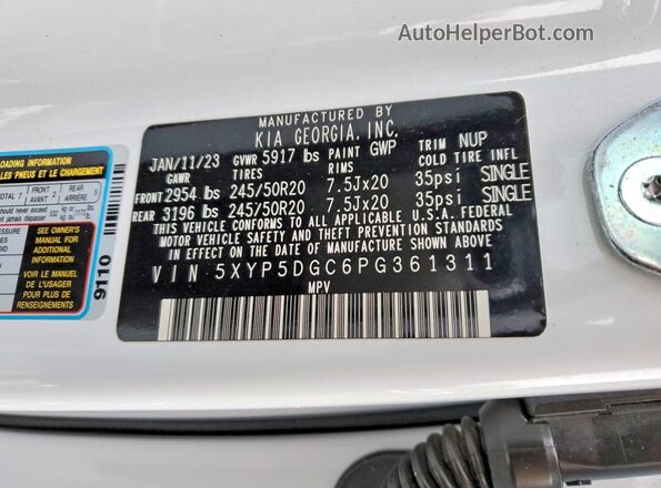 5XYP5DGC6PG361311 2023 KIA TELLURIDE White 
