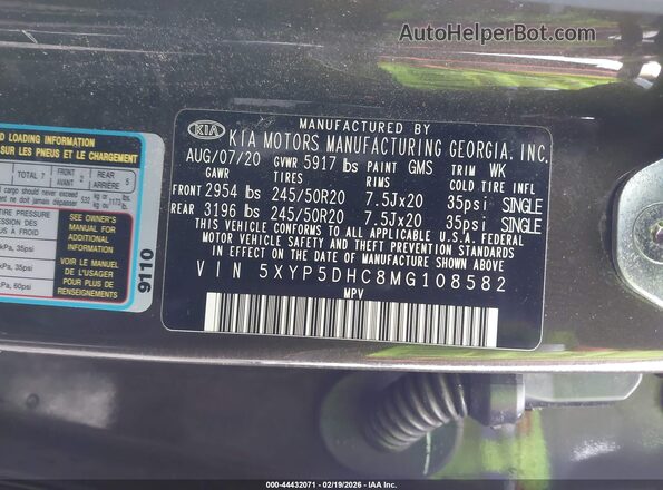 5XYP5DHC8MG108582 2021 KIA TELLURIDE Brown Вид підкапотного простору