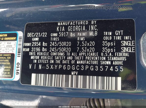 5XYP6DGC3PG357455 2023 KIA TELLURIDE Blue Вид підкапотного простору