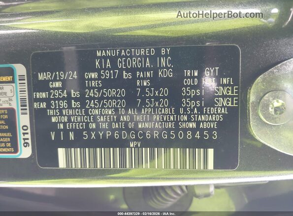 5XYP6DGC6RG508453 2024 KIA TELLURIDE Gray Vista del compartimento del motor