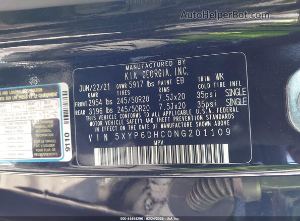 5XYP6DHC0NG201109 2022 KIA TELLURIDE Black Engine compartment view