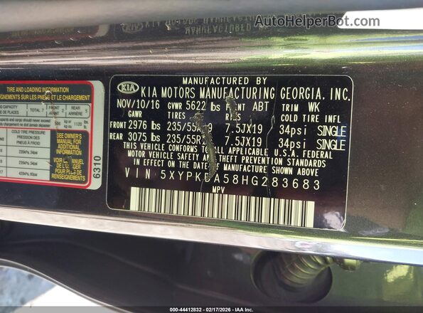 5XYPKDA58HG283683 2017 KIA SORENTO Gray Engine compartment view