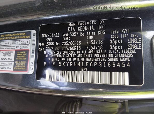 5XYRH4LF6PG166454 2023 KIA SORENTO Серый Вид подкапотного пространства