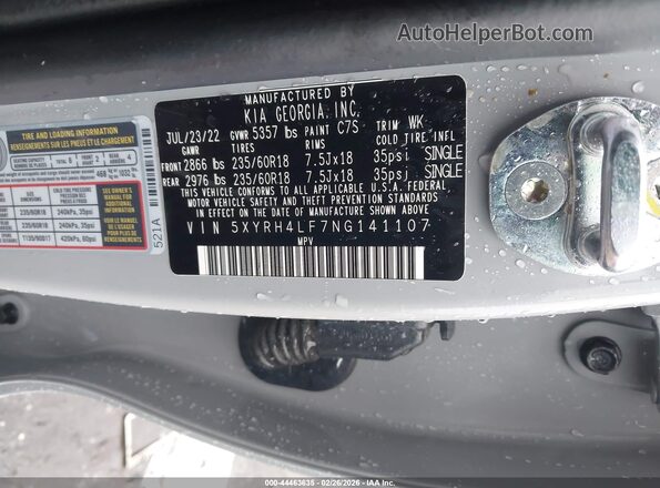 5XYRH4LF7NG141107 2022 KIA SORENTO Silver ძრავის განყოფილების ხედი