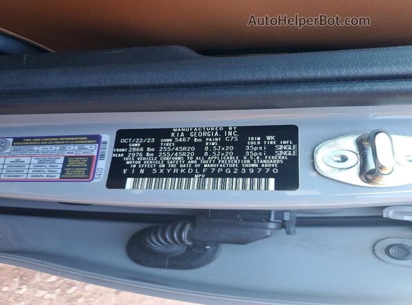 5XYRKDLF7PG239770 2023 KIA SORENTO Gray Vista de la etiqueta del VIN