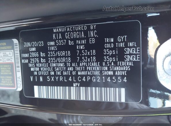 5XYRL4LC4PG214554 2023 KIA SORENTO Black ძრავის განყოფილების ხედი