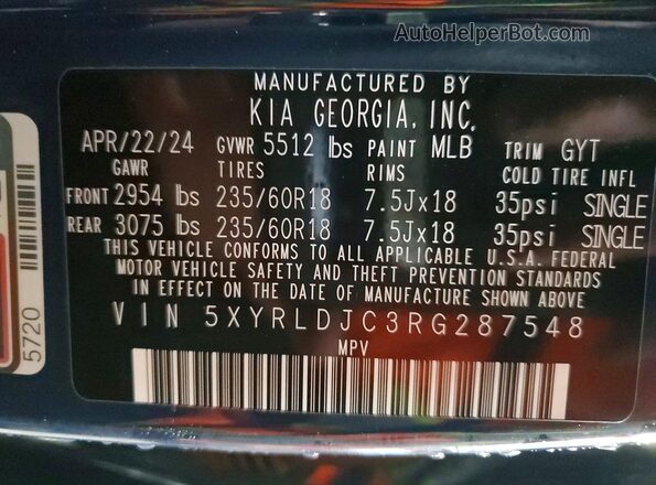 5XYRLDJC3RG287548 2024 KIA SORENTO Синий Панорамный вид салона 360°
