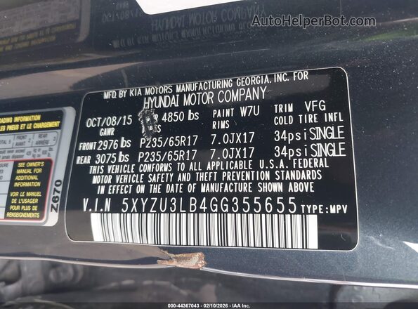 5XYZU3LB4GG355655 2016 HYUNDAI SANTA FE SPORT Dark Blue Engine compartment view