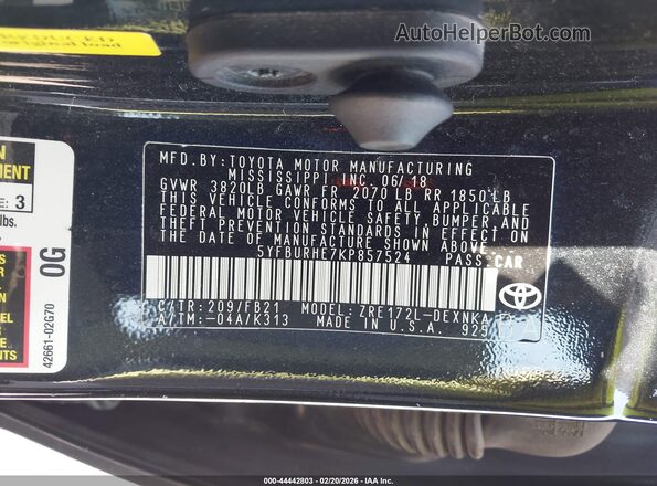 5YFBURHE7KP857524 2019 TOYOTA LL Черный 