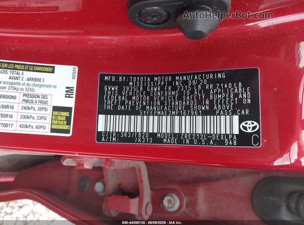 5YFEPMAE2MP167961 2021 TOYOTA LL Red 