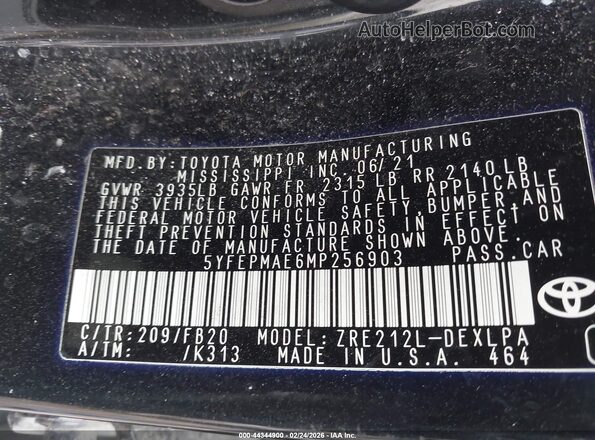 5YFEPMAE6MP256903 2021 TOYOTA LL Black Widok komory silnika