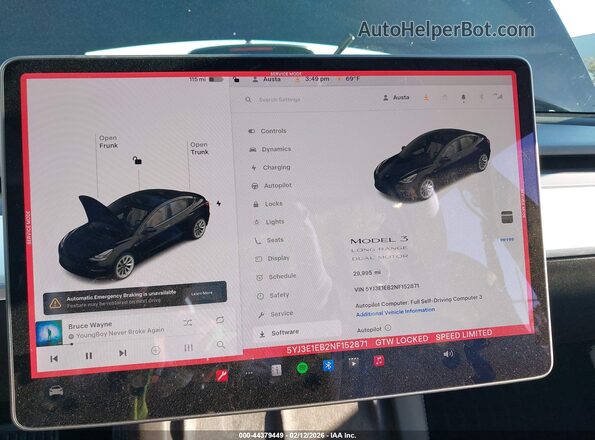 5YJ3E1EB2NF152871 2022 TESLA MODEL 3 White Widok tylnych siedzeń