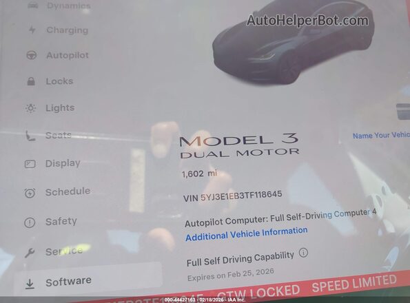 5YJ3E1EB3TF118645 2026 TESLA MODEL 3 Gray Rear seats view