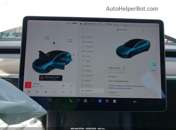 5YJ3E1EB4MF048400 2021 TESLA MODEL 3 White Widok tylnych siedzeń