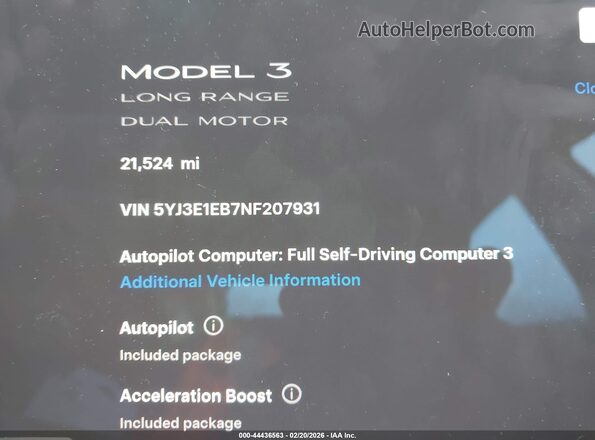 5YJ3E1EB7NF207931 2022 TESLA MODEL 3 Белый Вид задних сидений