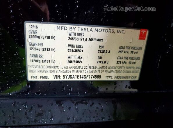 5YJSA1E14GF174565 2016 TESLA MODEL Black 