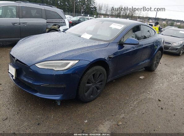 5YJSA1E50MF428352 2021 TESLA MODEL S Blue წინა მარცხენა ხედი სამი მეოთხედიდან