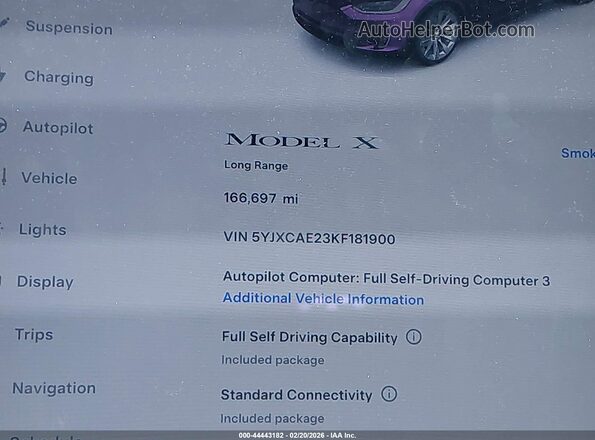 5YJXCAE23KF181900 2019 TESLA MODEL X Gray 360 interior view