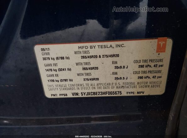 5YJXCBE23HF065675 2017 TESLA MODEL X Blue 