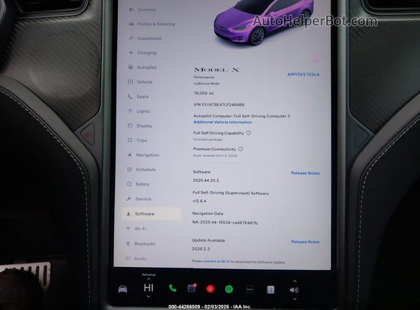 5YJXCBE47LF248488 2020 TESLA MODEL X Фиолетовый Вид задних сидений