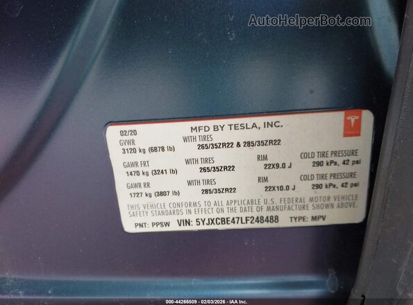 5YJXCBE47LF248488 2020 TESLA MODEL X Фиолетовый Вид подкапотного пространства