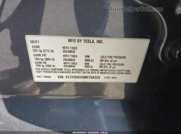5YJYGDEE0MF258326 2021 TESLA MODEL Y Gray 