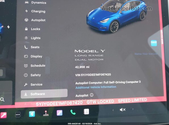 5YJYGDEE1MF067420 2021 TESLA MODEL Y Синий 