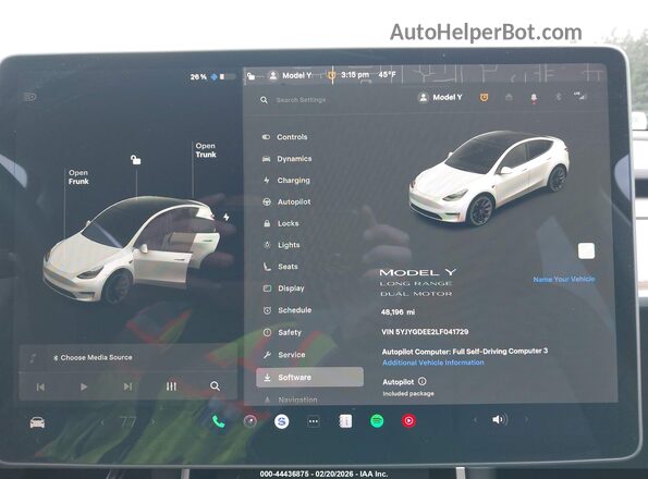 5YJYGDEE2LF041729 2020 TESLA MODEL Y White უკანა სავარძლების ხედი