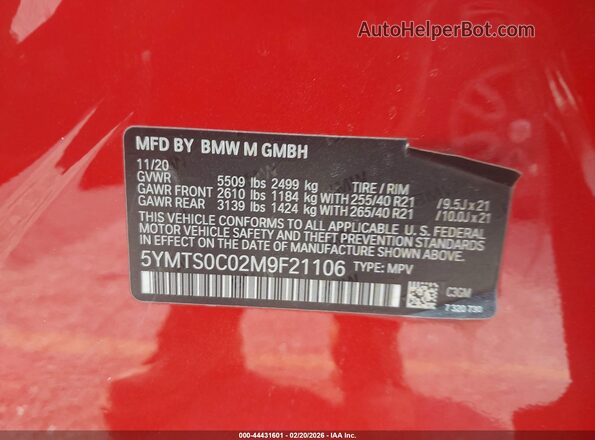 5YMTS0C02M9F21106 2021 BMW X3 Orange 