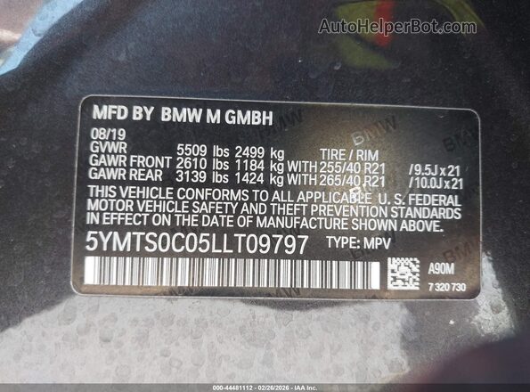 5YMTS0C05LLT09797 2020 BMW X3 Black Вид підкапотного простору