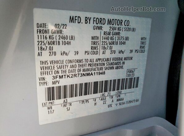 3FMTK2R73NMA11948 2022 FORD MUSTANG Серый 