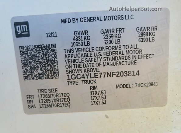 1GC4YLE77NF203814 2022 CHEVROLET ALL MODELS White 