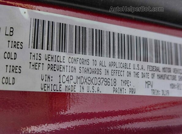1C4PJMDX9KD379618 2019 JEEP GRAND CHER Burgundy Rear interior view