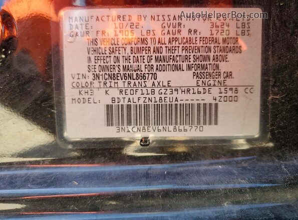 3N1CN8EV6NL866770 2022 NISSAN VERSA Black 
