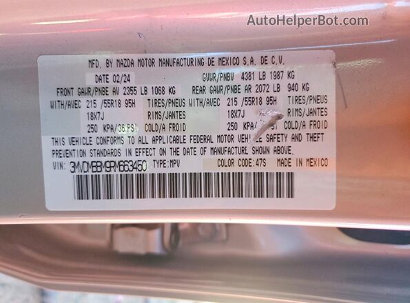 3MVDMBBM9RM663450 2024 MAZDA CX30 Серебряный Панорамный вид салона 360°