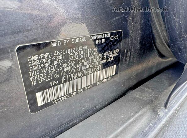 JF1VBAA67N9006931 2022 SUBARU WRX Серый Вид задних сидений